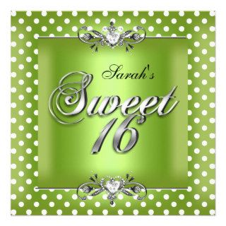 Sweet Sixteen 16 Birthday Lime Green White Spots Custom Invitation