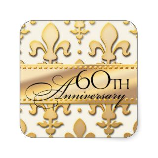 60th, Gold Tone Wedding Anniversary, Fleur de Lis Sticker