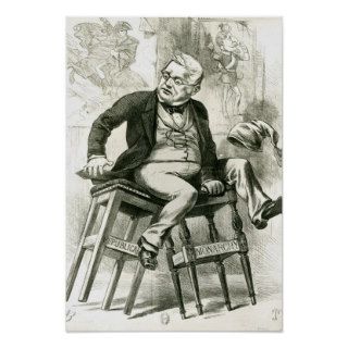 Caricature of Adolphe Thiers  between two Posters