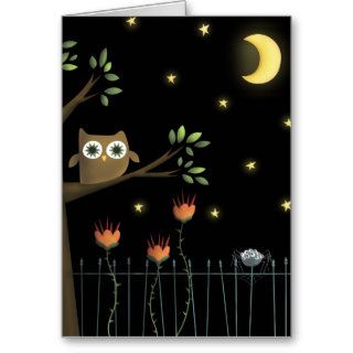 Halloween Owl and Spider at night Cards