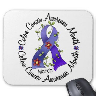 Colon Cancer Awareness Month Flower Ribbon 3 Mouse Pads