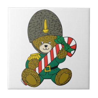 Christmas teddy bear soldier with candy cane ceramic tiles