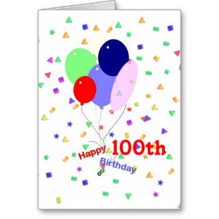 Colorful 100th Birthday Balloons Cards