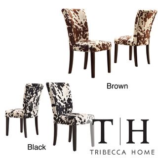 TRIBECCA HOME Portman Cow Hide Parson Side Chairs (Set of 2) Tribecca Home Dining Chairs