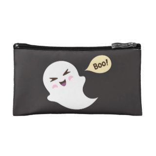 Fun cute kawaii cartoon ghost saying boo makeup bags