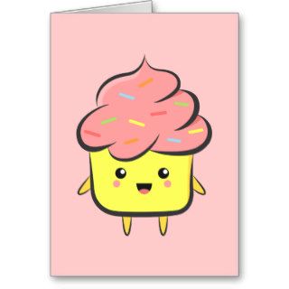 Happy and Kawaii cupcake with colorful sprinkles Greeting Card
