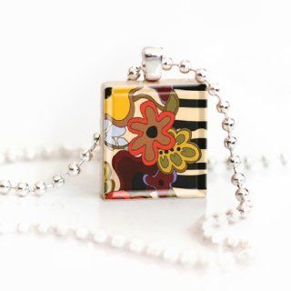 Simple Sundays Fun Flowers Scrabble Tile Pendant Necklace Jewelry