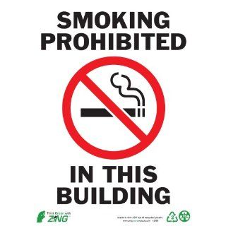Zing Eco Safety Sign, "SMOKING PROHIBITED IN THIS BUILDING" with Picto, 10" Width x 14" Length, Recycled Plastic, Red/White/Black (Pack of 1) Industrial Warning Signs