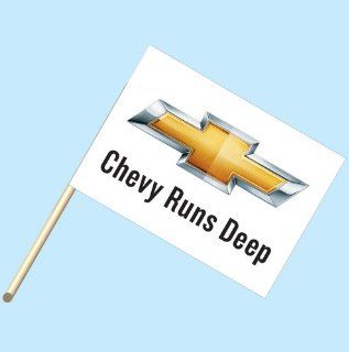 "Chevy Runs Deep Logo"   NEOPlex 30" x 42" Car Lot Flag Mounted on 4' Wooden Staff/Pole  Office Supplies 