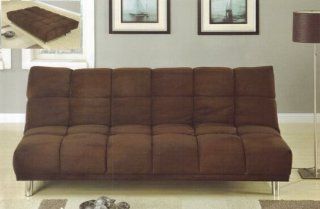 Chocolate plush microfiber fabric upholstered futon sofa bed with metal legs  