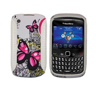 Soft Skin Case Fits RIM/Blackberry 8520 8530 9300 9330 Curve, Curve 3G Two Pink Butterflies Inner White Outer Hybrid Case AT&T, Sprint, Verizon Cell Phones & Accessories