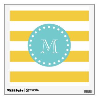 Yellow White Stripes Pattern, Your Monogram Room Decal