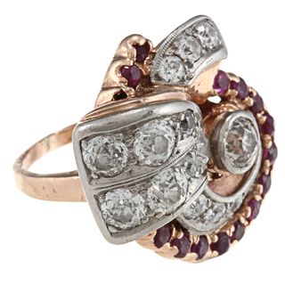 14k Pink Gold Ruby and 3ct TDW Diamond Deco Ring (L M, SI1 SI2) Estate and Vintage Rings