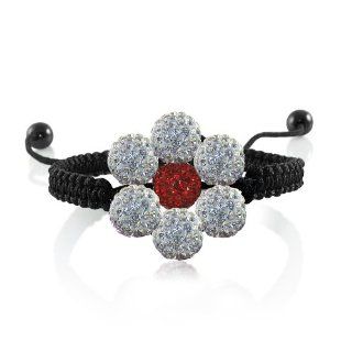 Shamballa Flower Bracelet   10mm Crystal Ball   White + AB Charm Bracelets Jewelry