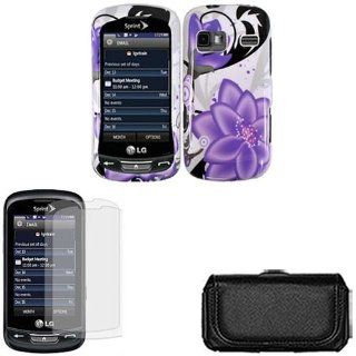 iFase Brand LG Rumor Reflex LN272 Combo Violet Lily Protective Case Faceplate Cover + LCD Screen Protector + Black Horizontal Leather Pouch for LG Rumor Reflex LN272 Cell Phones & Accessories