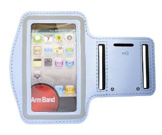 FunFunCom   Powder Blue Dual Slot Adjustable Reflective Sports Armband with Keys Slot, for Apple iPhone 4 / 4G / 4s. Light Weight. Hand Washable. Easy Access to Touch Screen. Fully Adjustable to Provide Comfortable Fit. Perfect for Gym, Exercise, Workout, 