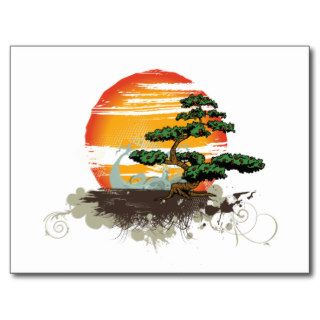 Bonsai and Raising Sun Japanese Art Postcards