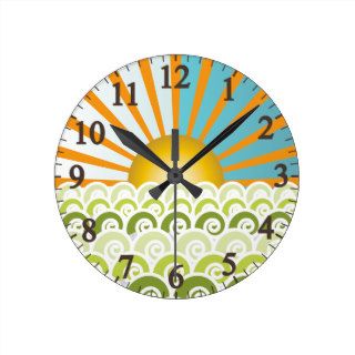 Along the Waves Green Round Wall Clock