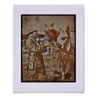 Soldier with  Horses in Gas Masks Print