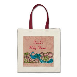 Personalized Vintage Peacock on Pink Baby Shower Bag