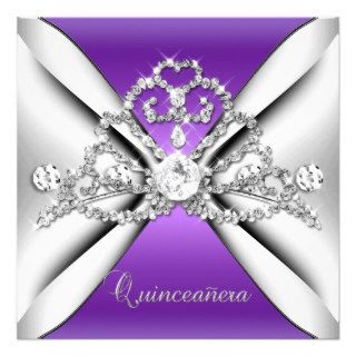 Quinceanera 15 Tiara Purple Silver White Invite
