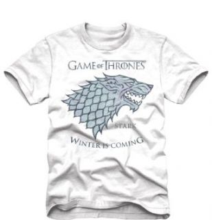 Game of Thrones   Stark   Winter is Coming   T Shirt (Small, White) Clothing