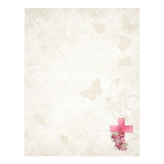 Pretty Pink Cross with Flowers Christian D1 Letterhead Template