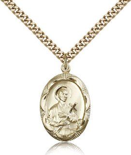 Large Detailed Men's Gold Filled Saint St. Gerard Medal Pendant 1 x 5/8 Inches Expectant Mothers 0801G  Comes with a Stainless Gold Heavy Curb Chain Neckace And a Black velvet Box Jewelry