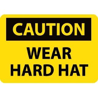 NMC C650AB OSHA Sign, Legend "CAUTION   WEAR HARD HAT", 14" Length x 10" Height, Aluminum, Black on Yellow Industrial Warning Signs