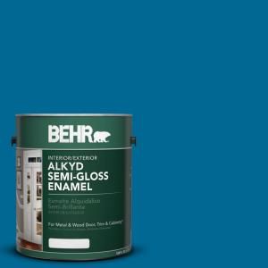BEHR 1 gal. #OSHA 1 Safety Blue Semi Gloss Enamel Alkyd Interior/Exterior Paint 393001