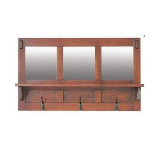 Home Decorators Collection Artisan 18 in. 3 Hook Wall Shelf with Mirror in Light Oak 0825400950