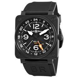 Bell & Ross Men's 'Aviation' Black Dial Black Rubber Strap GMT Watch Bell & Ross Men's More Brands Watches