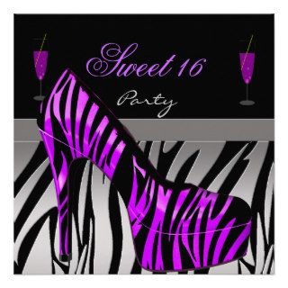 Sweet Sixteen sweet 16 Party Shoes Purple Zebra Personalized Invitation