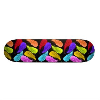 Bold Vivid Wild Colored Feathers On Black Skate Deck