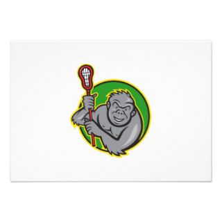 Gorilla Ape With Lacrosse Stick Cartoon Personalized Invitations