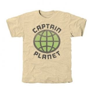 Captain Planet Logo Tri Blend T Shirt   Cream (Medium) at  Mens Clothing store