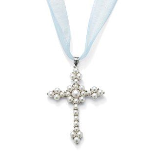 PalmBeach Jewelry Silver Tone Cultured Freshwater Pearl Cross Necklace Pendant Necklaces Jewelry