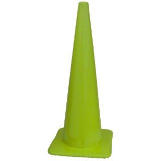 Lakeside 3650 10 Tri Glo PVC Traffic Safety Cone, 15 1/4" Base Width x 36" Height, Lime Green Science Lab Safety Cones