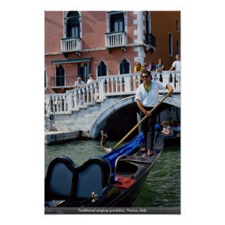 Traditional singing gondolier, Venice, Italy Print