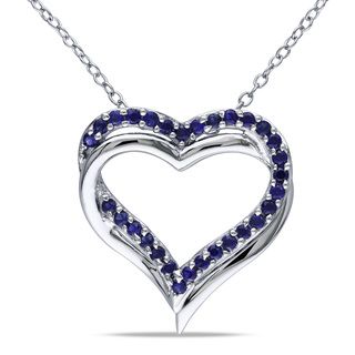 Miadora Sterling Silver Created Blue Sapphire Heart Necklace Miadora Gemstone Necklaces