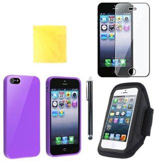 Purple (TRAIT) 5IN1 for iphone 5 5s protector cases TPU Silicone covers for iphone5 for iphone 5s cases +Sport Armband Case Strap Cover +Screen Protector+Cleaning Cloth+Touch Screen Pen Cell Phones & Accessories