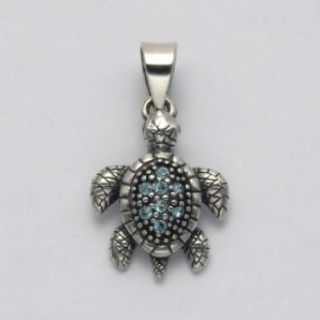 Aqua Crystal Sea Turtle Pendant Jewelry