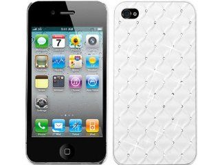 White Rubber Bling Rhinestone Faceplate with Diamonds Hard Crystal Case Cover for Apple iPhone 4 4S AT&T Verizon and Sprint Cell Phones & Accessories