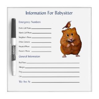 Hamster With Bird  Babysitter Information Art Dry Erase Board