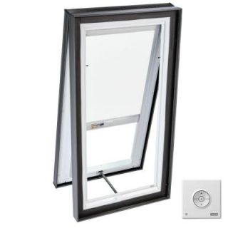 VELUX 22 1/2 x 22 1/2 in. Venting Curb Mount Skylight with Tempered LowE3 Glass and White Solar Powered Light Filtering Blind VCM 2222 205RS00