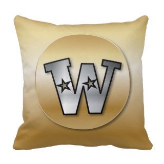 Monogrammed gold and silver effect letter W Throw Pillows