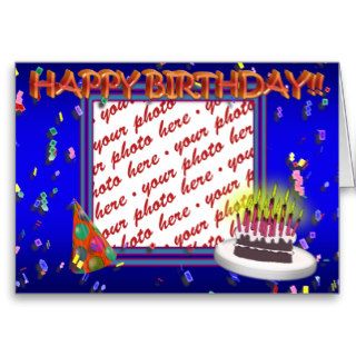 Happy Birthday With Confetti  Photo Frame Greeting Cards