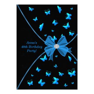 Teal Blue Butterfly 40th Birthday Party Invitation