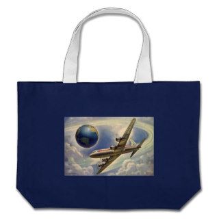 Vintage Airplane Flying Around the World in Clouds Tote Bag