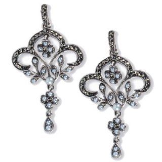 Fleur de lis Seed Pearl Sterling Silver Earrings   Dahlia Vintage Collection Dahlia Jewelry